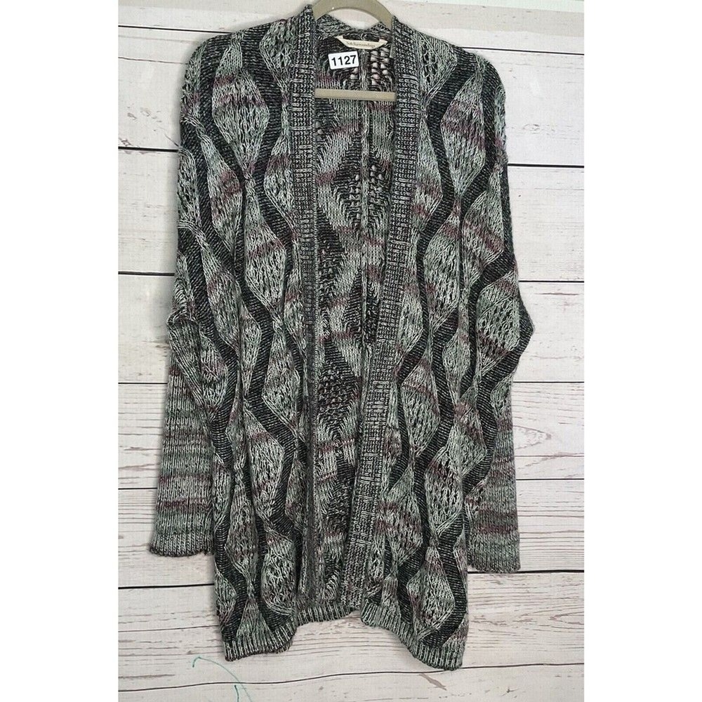 Soft Surroundings Gray/Green Knit‎ Open Front Cardigan Women PL/PXL China